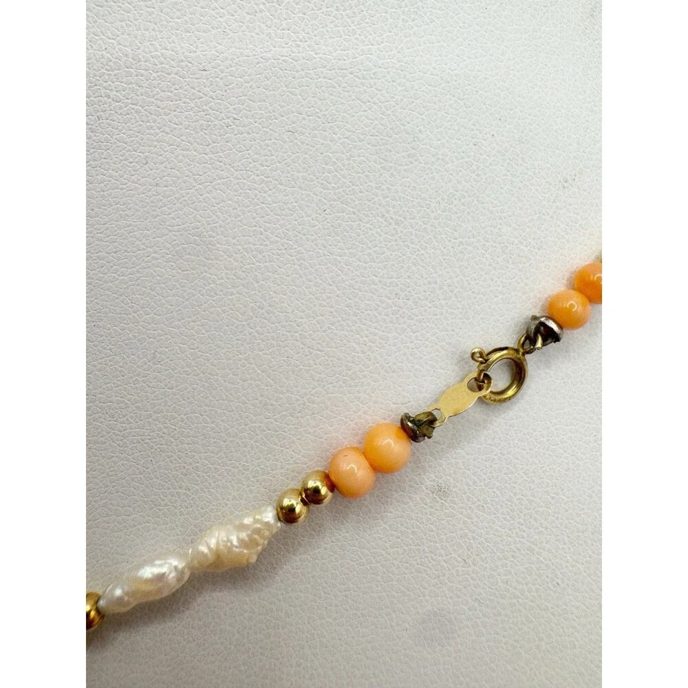 Vtg 14K Yellow Gold Angel Skin Coral Freshwater Pearl Necklace 19” Quiet Luxury